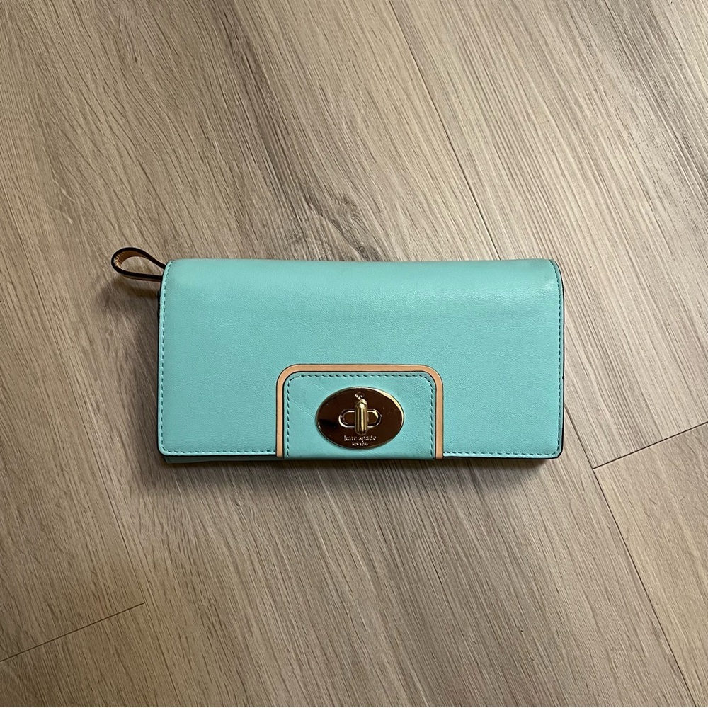 Kate Spade Turquoise Blue Leather Clutch Wallet